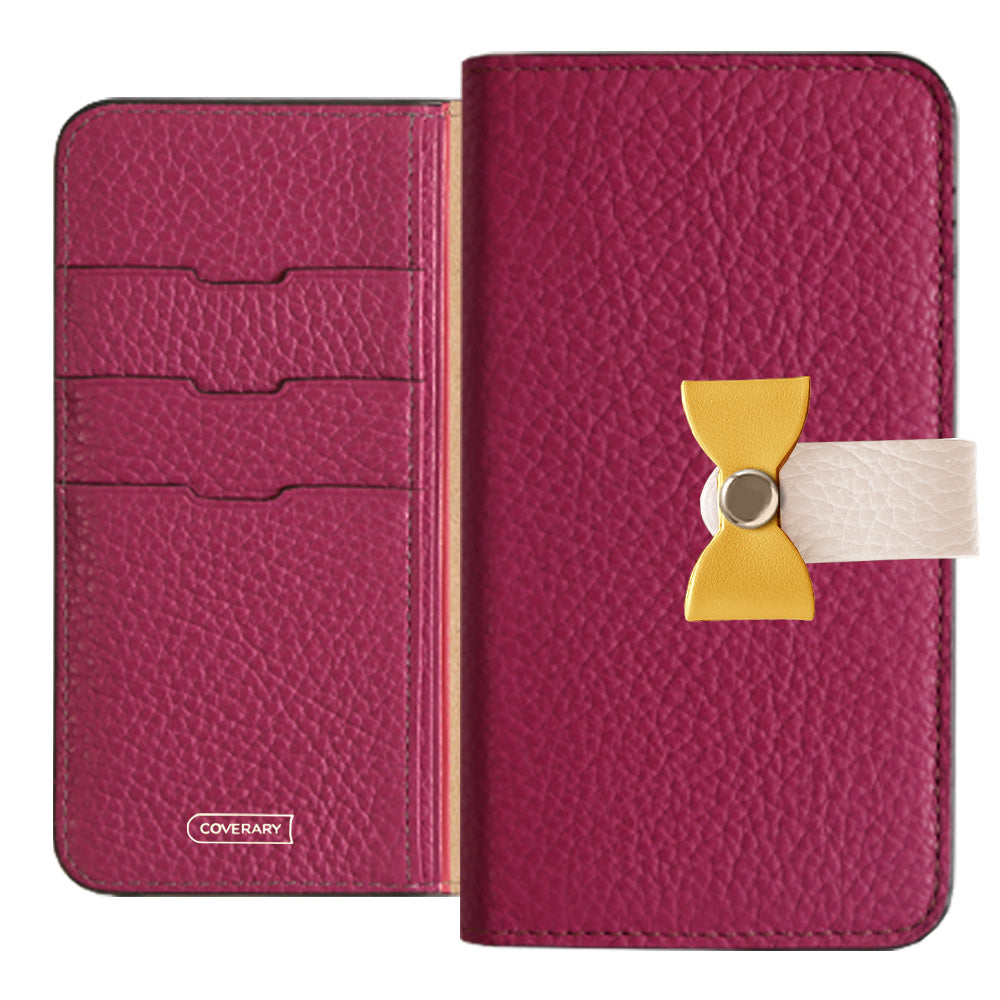 Étui portefeuille en cuir véritable italien grainé 32 couleurs, ceinture 3-en-1 et décoration ruban pour la série AQUOS