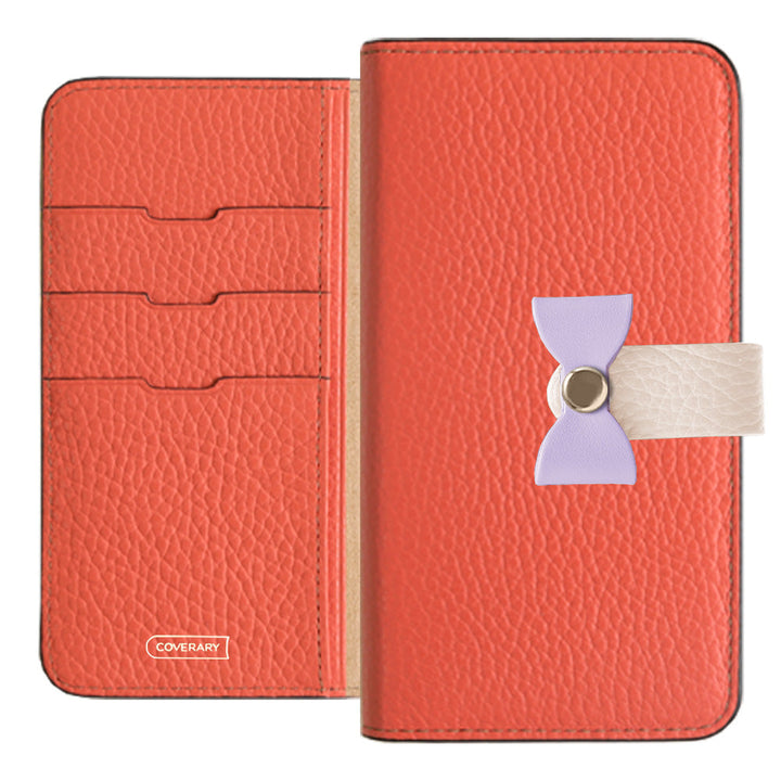 Étui portefeuille en cuir véritable italien grainé 32 couleurs, ceinture 3-en-1 et décoration ruban pour la série Galaxy