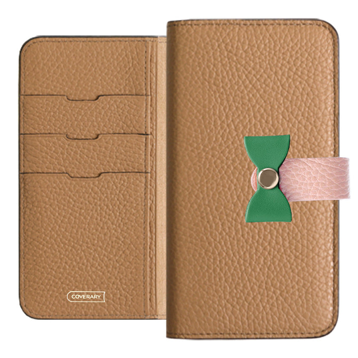 Étui portefeuille en cuir véritable italien grainé 32 couleurs, ceinture 3-en-1 et décoration ruban pour la série Galaxy