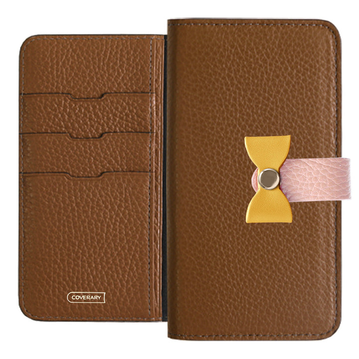 Étui portefeuille en cuir véritable italien grainé 32 couleurs, ceinture 3-en-1 et décoration ruban pour la série Galaxy