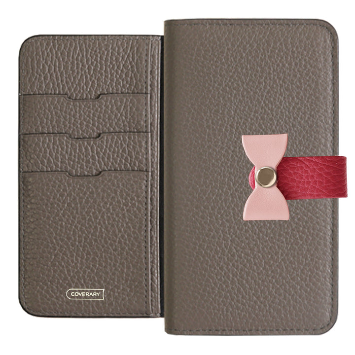 Étui portefeuille en cuir véritable italien grainé 32 couleurs, ceinture 3-en-1 et décoration ruban pour la série AQUOS