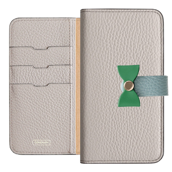 Étui portefeuille en cuir véritable italien grainé 32 couleurs, ceinture 3-en-1 et décoration ruban pour la série AQUOS