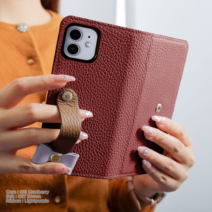Cuir véritable 32 couleurs cuir italien grainé ceinture 3-en-1 et décoration ruban étui portefeuille série Xperia