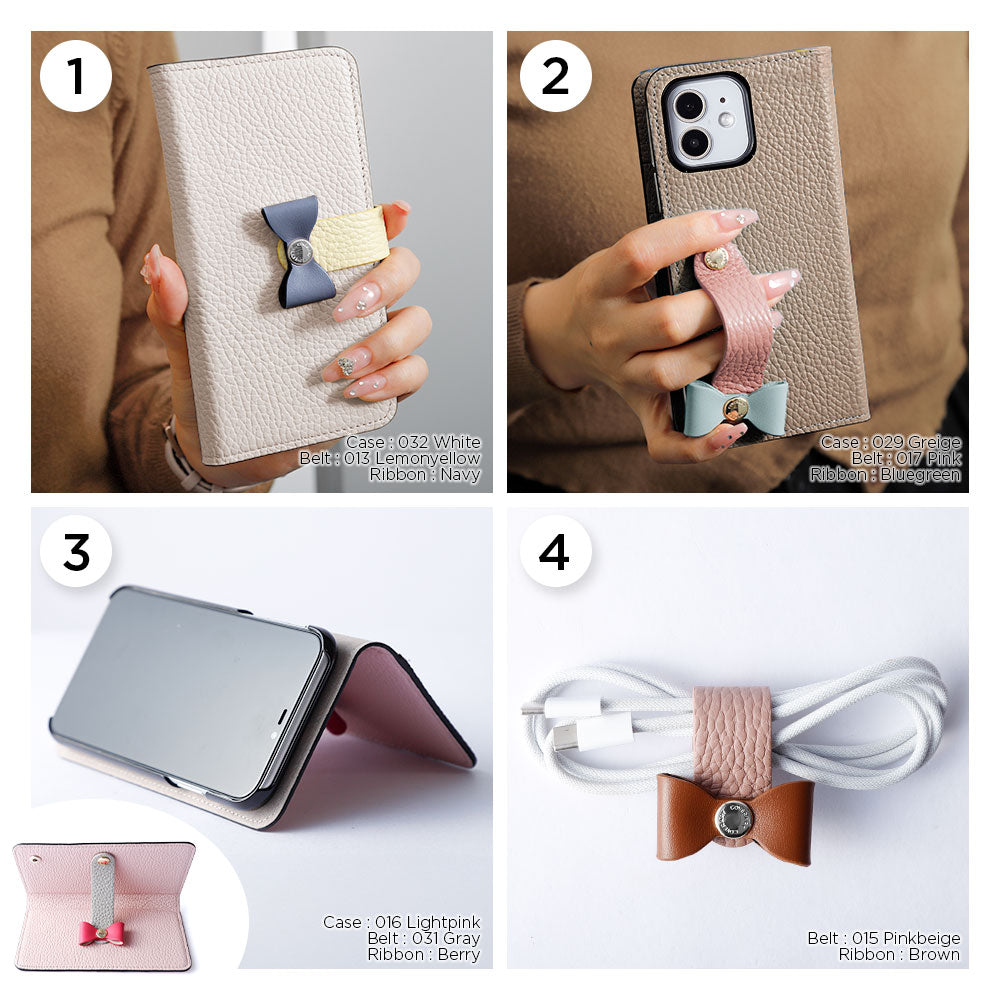 Genuine leather 32 colors Italian shrink leather 4-way belt & ribbon decoration notebook-style case Google Pixel series