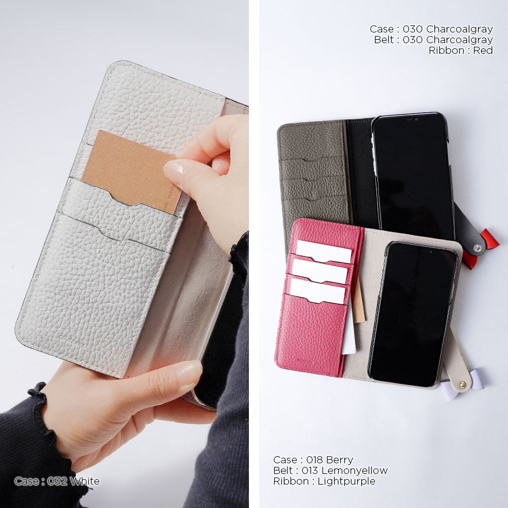 Genuine leather 32 colors Italian shrink leather 4-way belt & ribbon decoration notebook-style case Google Pixel series