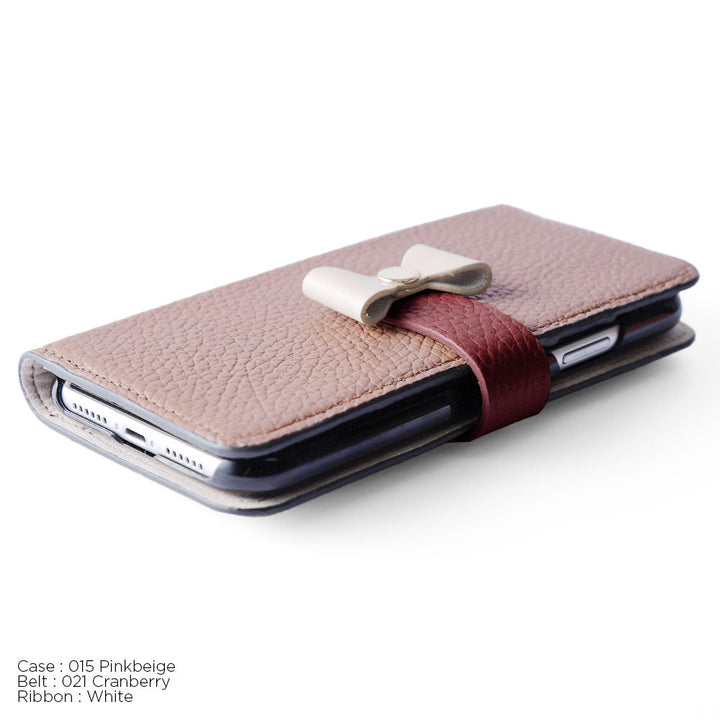 Cuir véritable 32 couleurs cuir italien grainé ceinture 3-en-1 et décoration ruban étui portefeuille série Xperia
