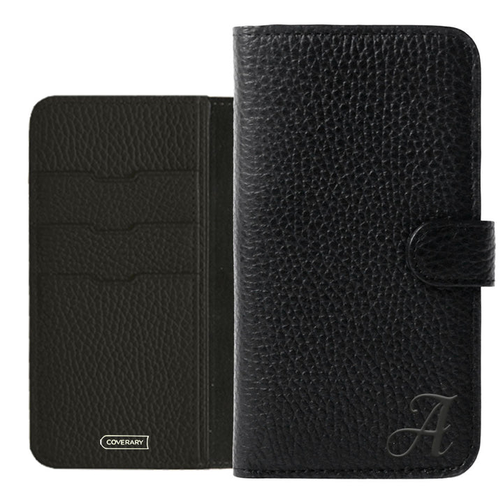 Étui portefeuille en cuir véritable 32 couleurs cuir italien grainé avec initiales (avec ceinture) série Galaxy