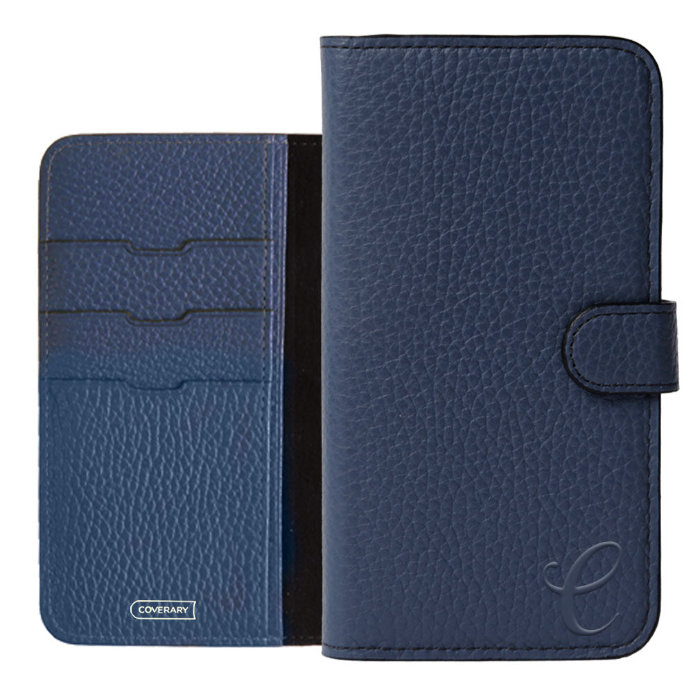 Étui portefeuille en cuir véritable 32 couleurs cuir italien grainé avec initiales (avec ceinture) série Galaxy