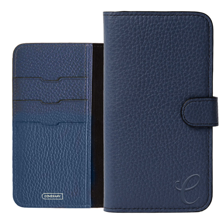 Étui portefeuille en cuir véritable 32 couleurs cuir italien grainé avec initiales (avec ceinture) série Galaxy