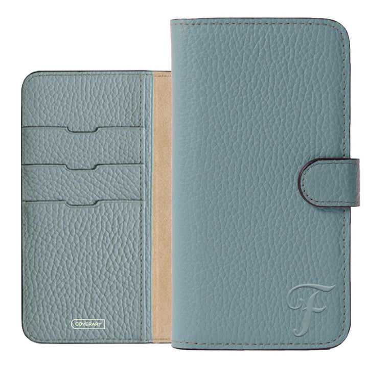 Étui portefeuille en cuir véritable 32 couleurs cuir italien grainé avec initiales (avec ceinture) série Galaxy