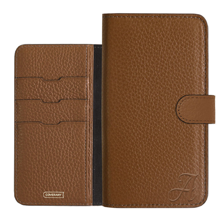 Étui portefeuille en cuir véritable 32 couleurs cuir italien grainé avec initiales (avec ceinture) série Galaxy