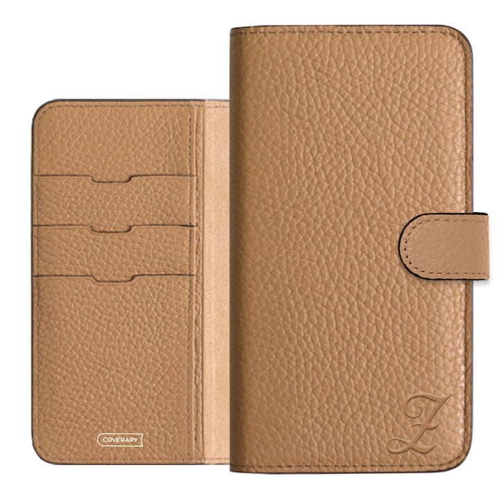 Étui portefeuille en cuir véritable 32 couleurs cuir italien grainé avec initiales (avec ceinture) série Galaxy