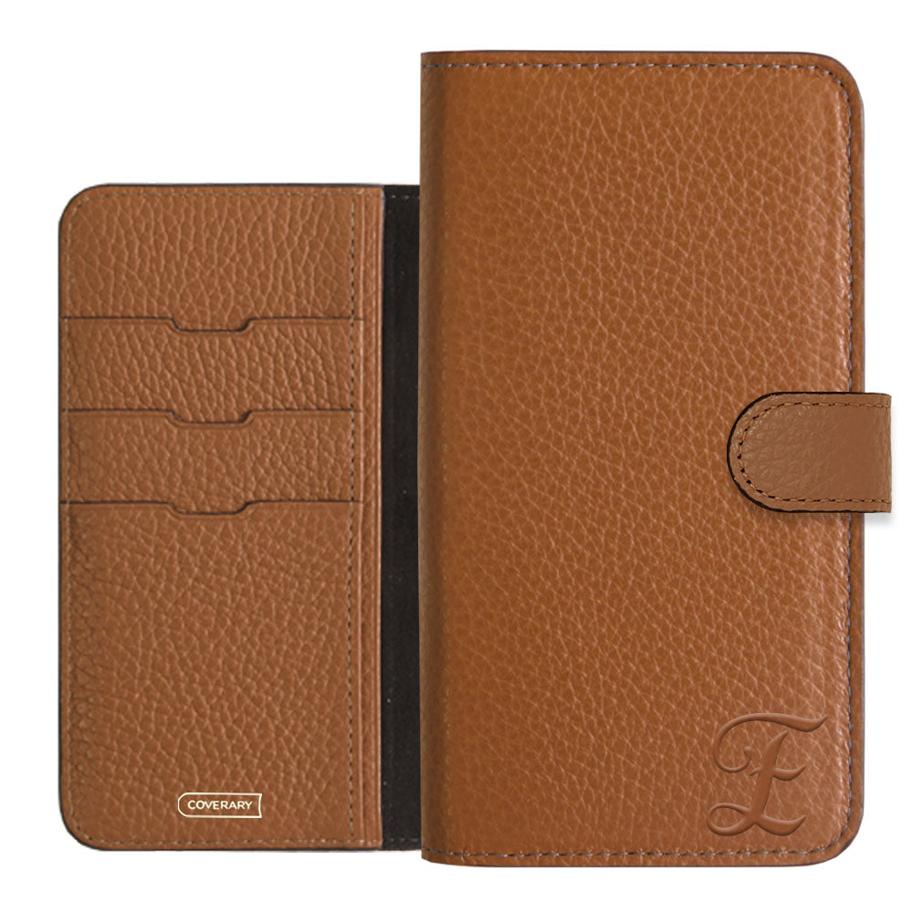 本革 32色 イタリアンシュリンクレザー イニシャル 手帳型ケース（ベルトあり）iPhoneシリーズ