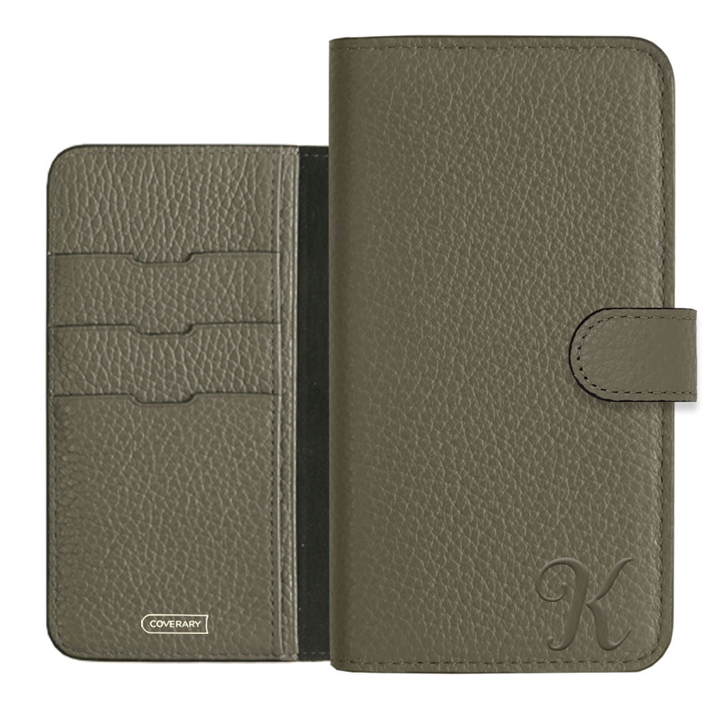 Étui portefeuille en cuir véritable 32 couleurs cuir italien grainé avec initiales (avec ceinture) série Galaxy