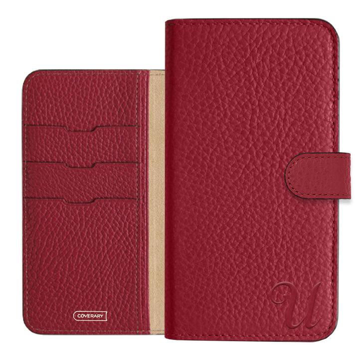 Étui portefeuille en cuir véritable 32 couleurs cuir italien grainé avec initiales (avec ceinture) série Galaxy