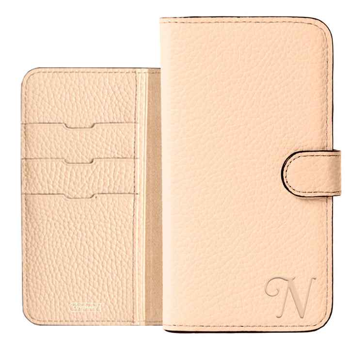 Étui portefeuille en cuir véritable 32 couleurs cuir italien grainé avec initiales (avec ceinture) série Galaxy