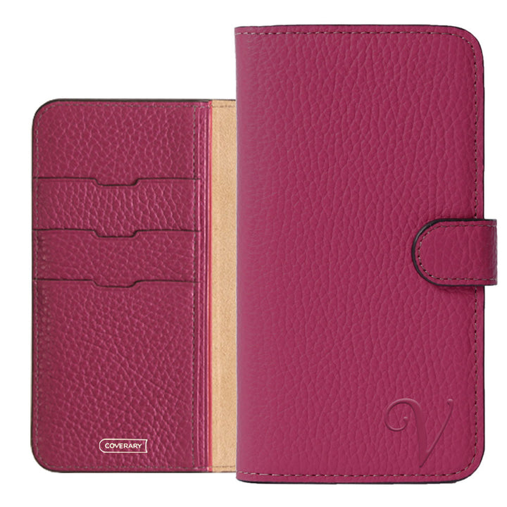 Étui portefeuille en cuir véritable 32 couleurs cuir italien grainé avec initiales (avec ceinture) série Galaxy