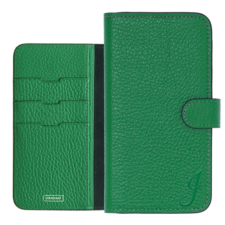 Étui portefeuille en cuir véritable 32 couleurs cuir italien grainé avec initiales (avec ceinture) série Galaxy