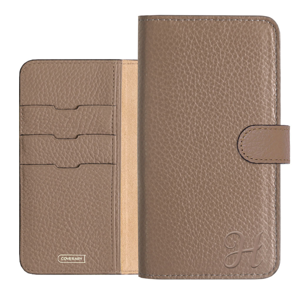 Étui portefeuille en cuir véritable 32 couleurs cuir italien grainé avec initiales (avec ceinture) série Galaxy