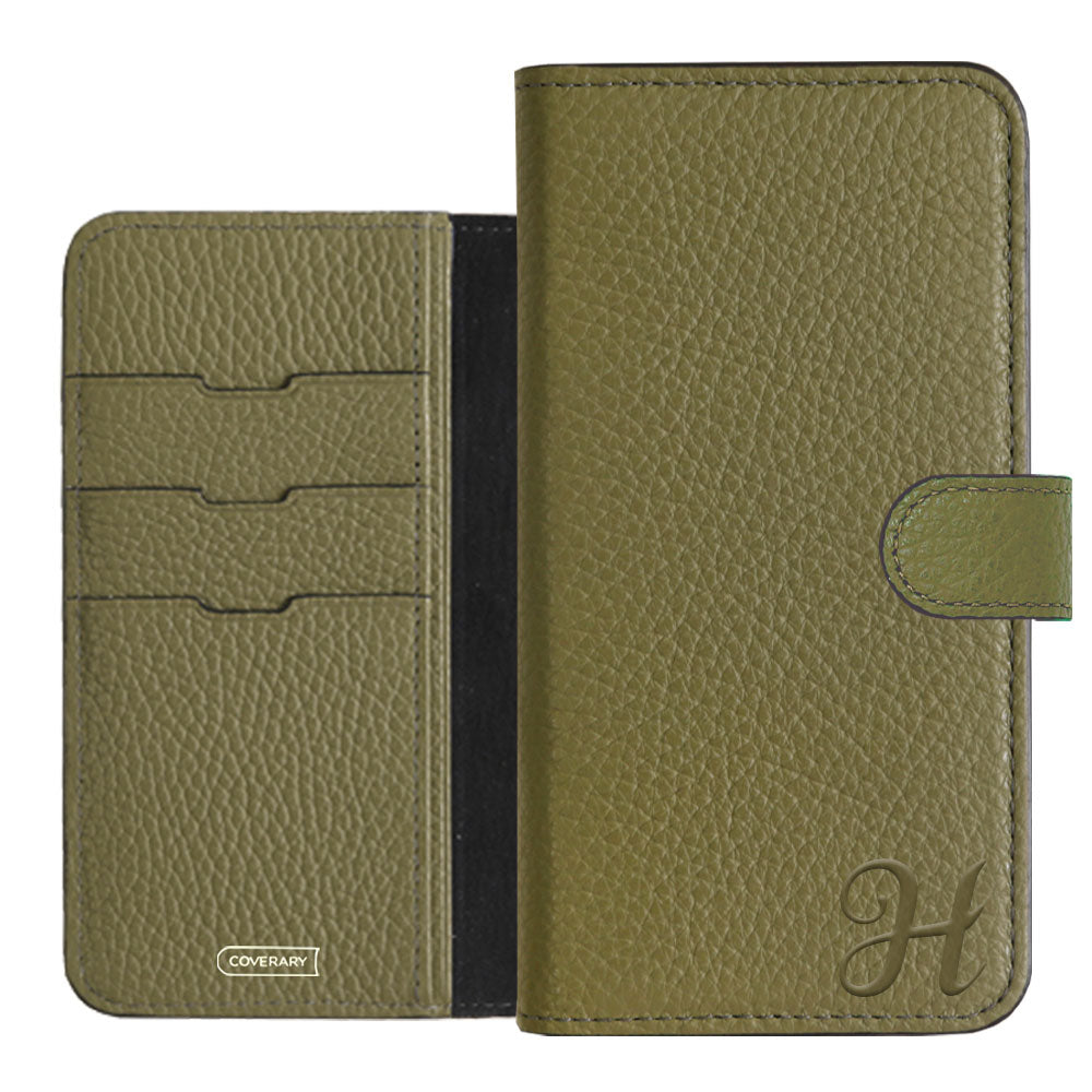 Étui portefeuille en cuir véritable 32 couleurs cuir italien grainé avec initiales (avec ceinture) série Galaxy