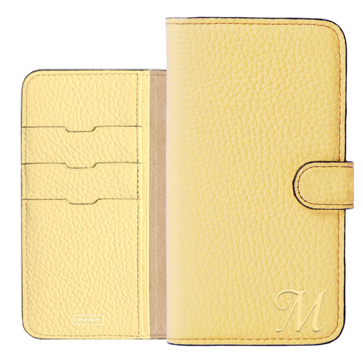 Étui portefeuille en cuir véritable 32 couleurs cuir italien grainé avec initiales (avec ceinture) série Galaxy