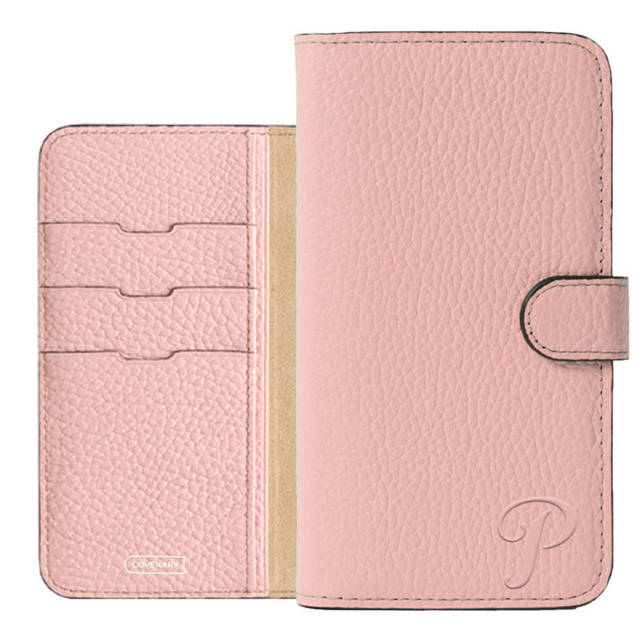 Étui portefeuille en cuir véritable 32 couleurs cuir italien grainé avec initiales (avec ceinture) série Galaxy