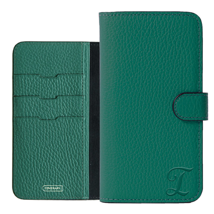 Étui portefeuille en cuir véritable 32 couleurs cuir italien grainé avec initiales (avec ceinture) série Galaxy