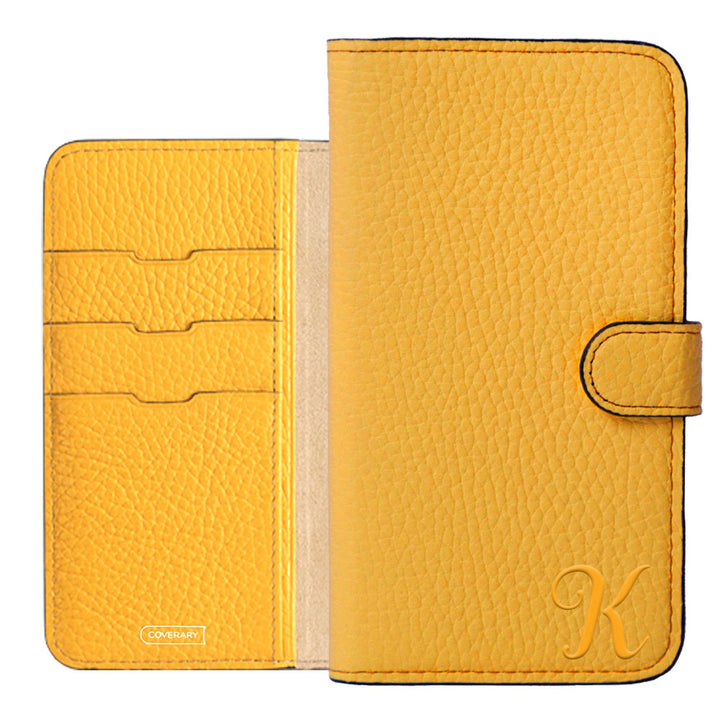 Étui portefeuille en cuir véritable 32 couleurs cuir italien grainé avec initiales (avec ceinture) série Galaxy