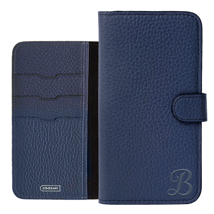 Étui portefeuille en cuir véritable 32 couleurs cuir italien grainé avec initiales (avec ceinture) série Galaxy