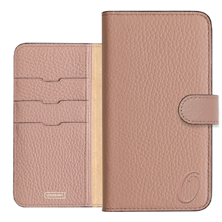 Étui portefeuille en cuir véritable 32 couleurs cuir italien grainé avec initiales (avec ceinture) série Galaxy