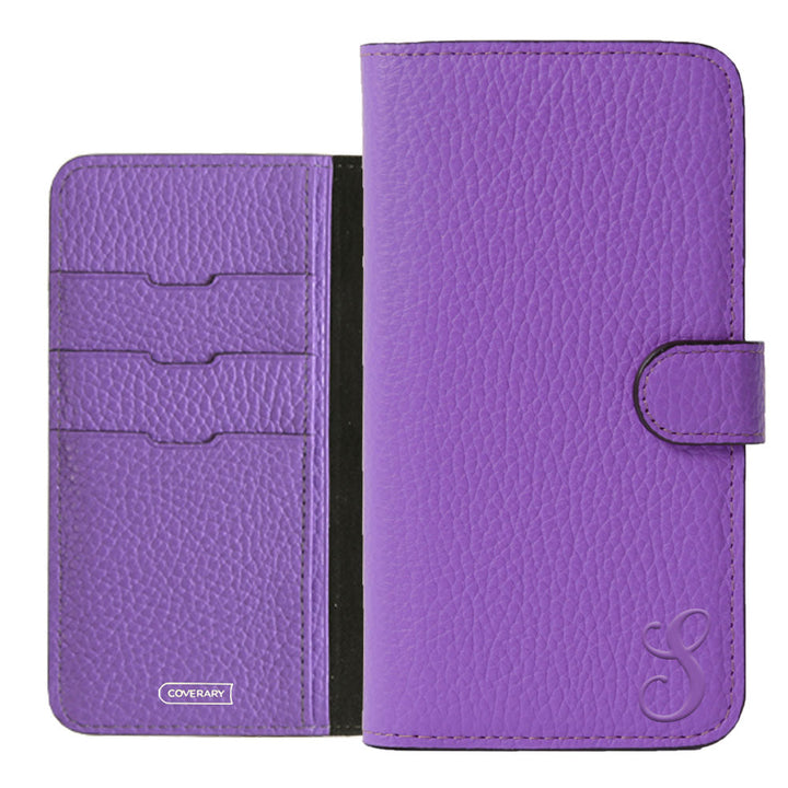 Étui portefeuille en cuir véritable 32 couleurs cuir italien grainé avec initiales (avec ceinture) série Galaxy