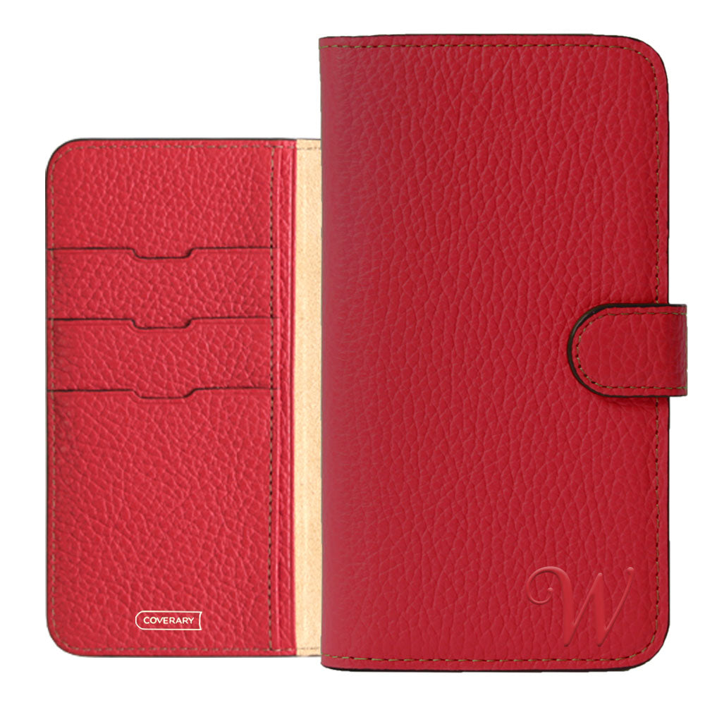 本革 32色 イタリアンシュリンクレザー イニシャル 手帳型ケース（ベルトあり）iPhoneシリーズ