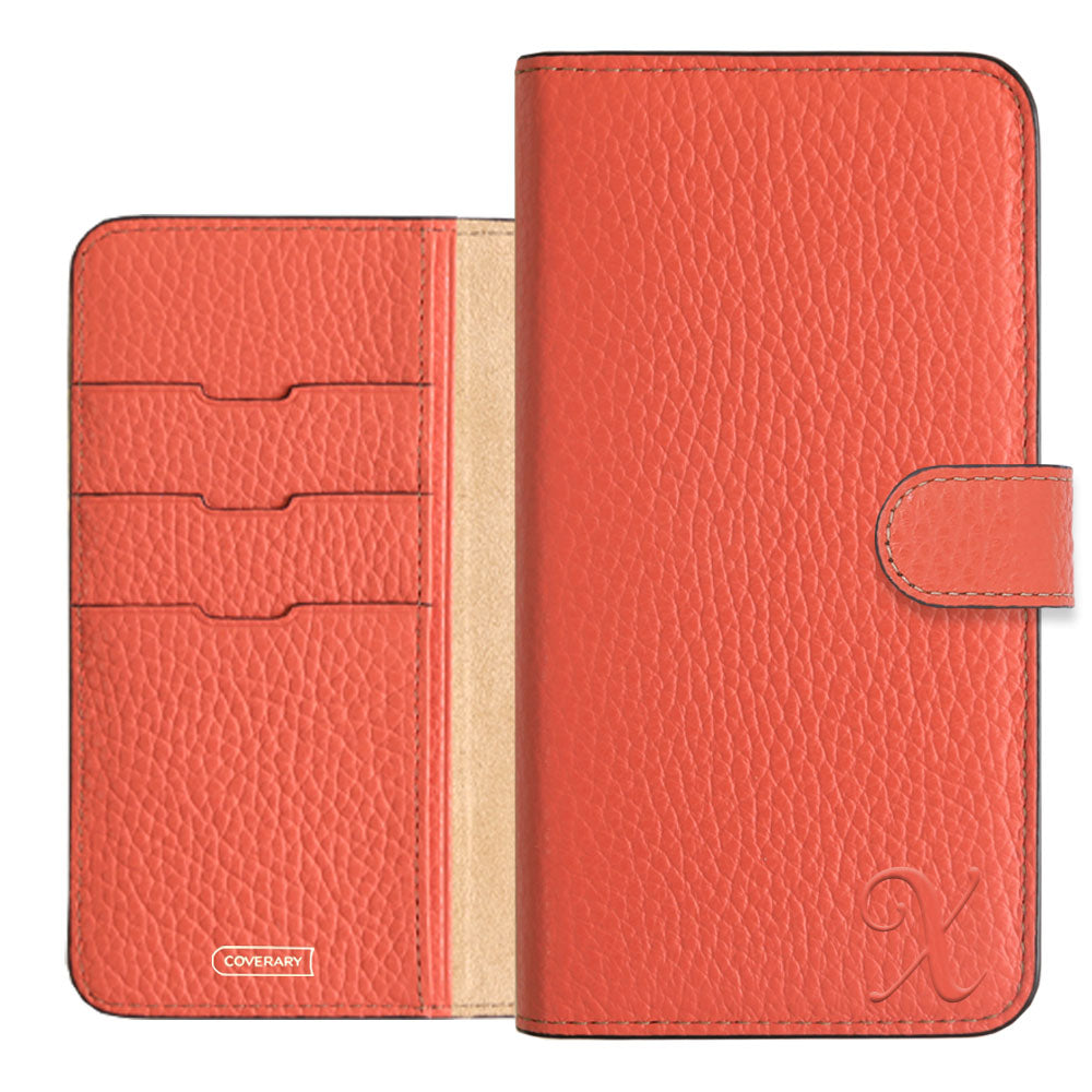 Étui portefeuille en cuir véritable 32 couleurs cuir italien grainé avec initiales (avec ceinture) série Galaxy