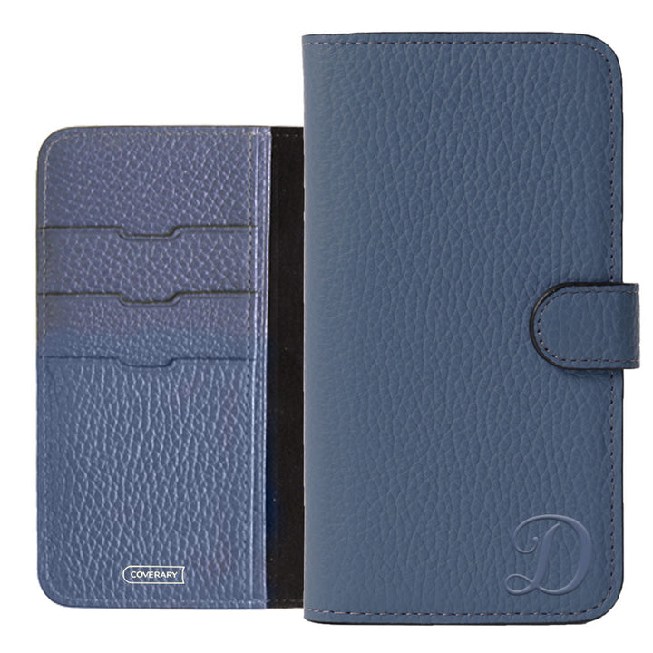 Étui portefeuille en cuir véritable 32 couleurs cuir italien grainé avec initiales (avec ceinture) série Galaxy