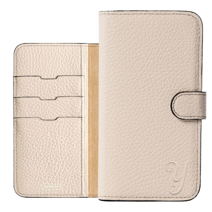 Étui portefeuille en cuir véritable 32 couleurs cuir italien grainé avec initiales (avec ceinture) série Galaxy