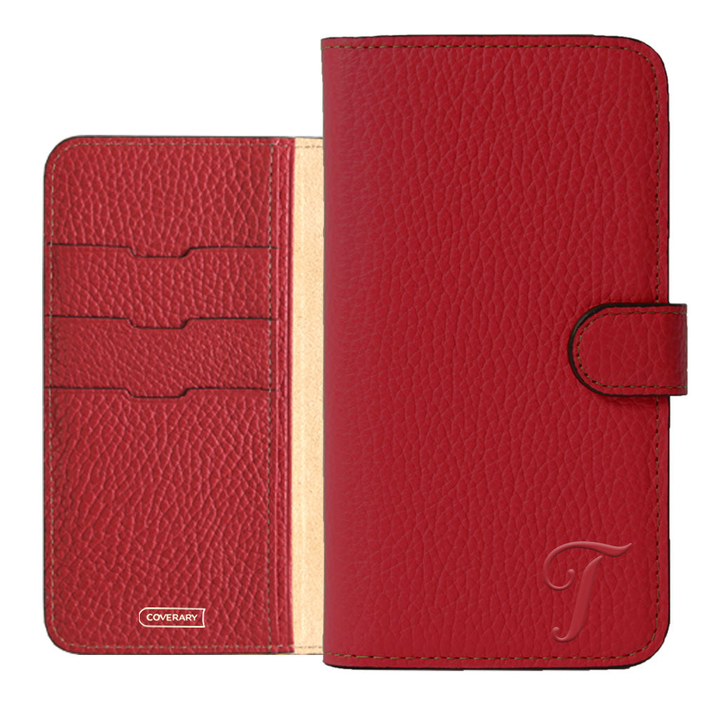 Étui portefeuille en cuir véritable 32 couleurs cuir italien grainé avec initiales (avec ceinture) série Galaxy