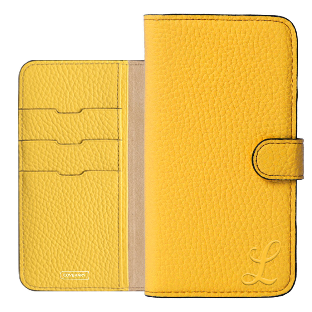 Étui portefeuille en cuir véritable 32 couleurs cuir italien grainé avec initiales (avec ceinture) série Galaxy