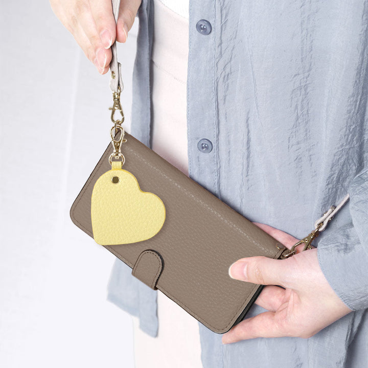 Étui portefeuille en cuir véritable 32 couleurs cuir italien grainé avec motif miroir charm, bandoulière incluse (avec ceinture) pour la série AQUOS