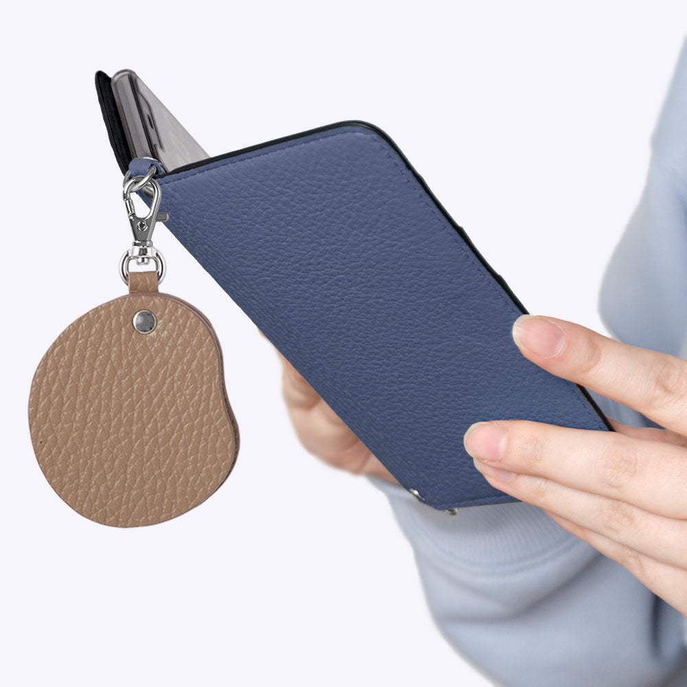 Genuine Leather 32 Colors Italian Shrink Leather Motif Mirror Charm with Shoulder Strap Notebook-style Case (with Belt) for Xperia Series