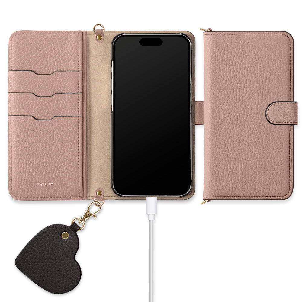 Genuine Leather 32 Colors Italian Shrink Leather Motif Mirror Charm with Shoulder Strap Notebook-style Case (with Belt) for Xperia Series