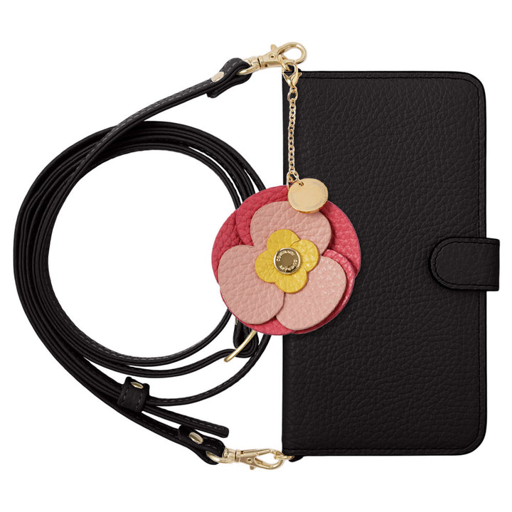 Cuir véritable 32 couleurs cuir italien grainé Charm initial motif Avec bandoulière Étui portefeuille (avec ceinture)