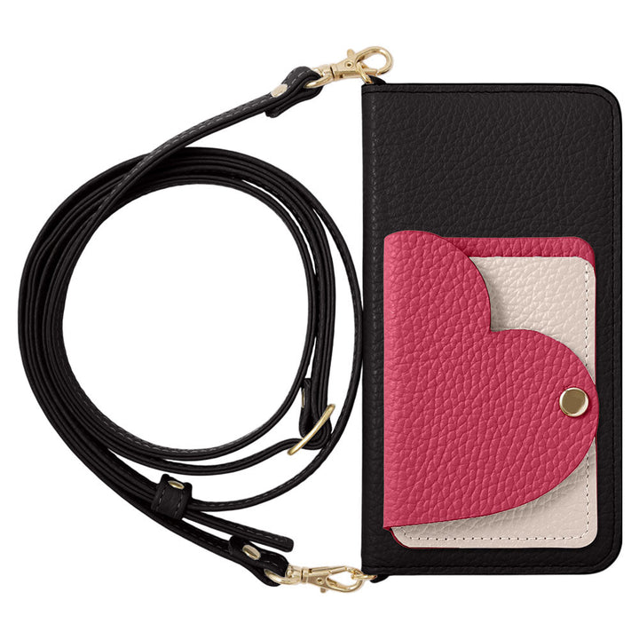 Genuine Leather 32 Colors Italian Shrink Leather Heart Mirror Card Case With Shoulder Strap Notebook Style Case Xperia Series