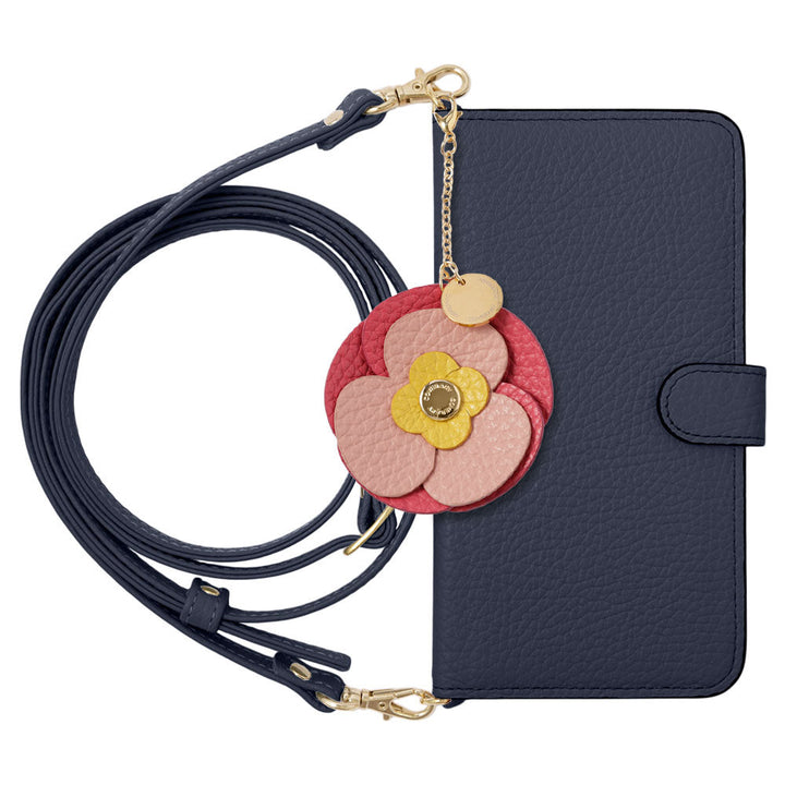Étui portefeuille en cuir véritable 32 couleurs cuir italien grainé avec breloque fleur réelle et bandoulière (avec ceinture) pour la série Google Pixel