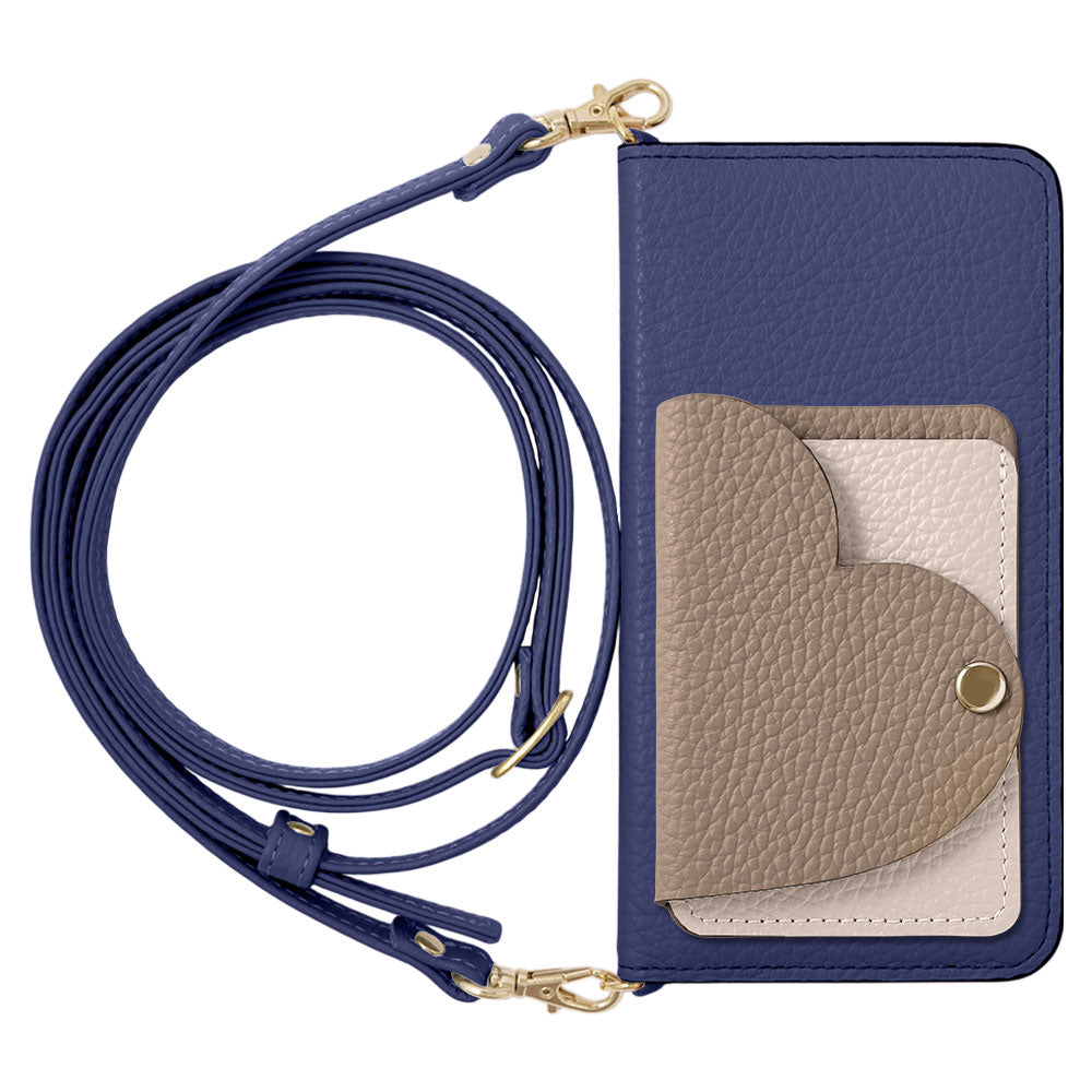Cuir véritable 32 couleurs cuir italien grainé étui à cartes miroir en forme de cœur avec bandoulière étui à rabat pour la série Galaxy