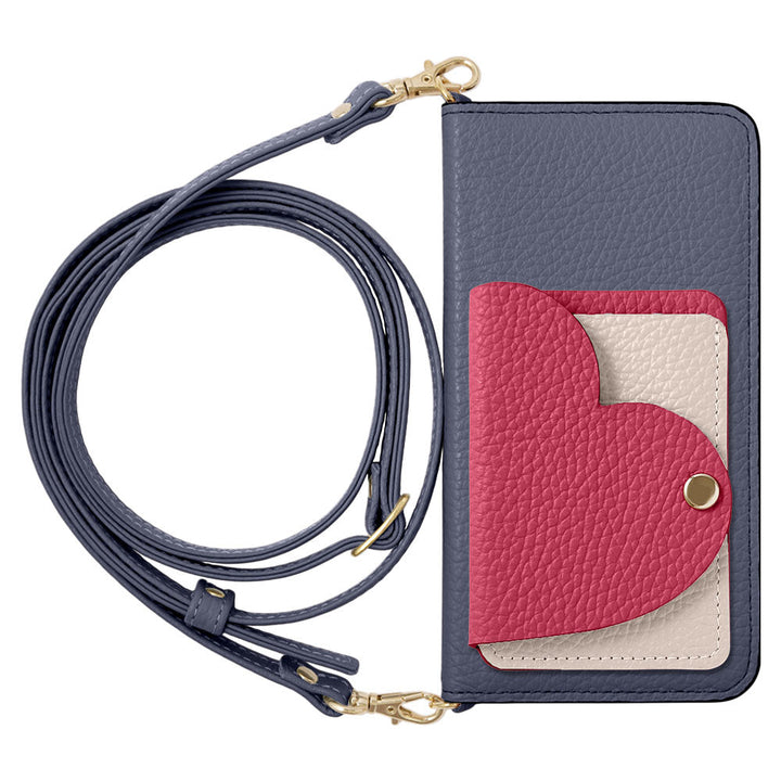 Genuine Leather 32 Colors Italian Shrink Leather Heart Mirror Card Case With Shoulder Strap Notebook Style Case Xperia Series