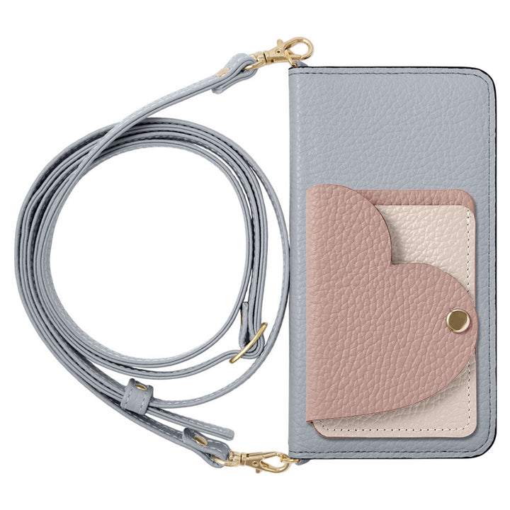 Genuine Leather 32 Colors Italian Shrink Leather Heart Mirror Card Case With Shoulder Strap Notebook Style Case Xperia Series