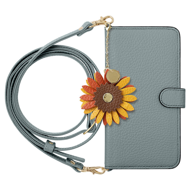 Étui portefeuille en cuir véritable 32 couleurs cuir italien grainé avec breloque fleur réelle et bandoulière (avec ceinture) pour la série Google Pixel