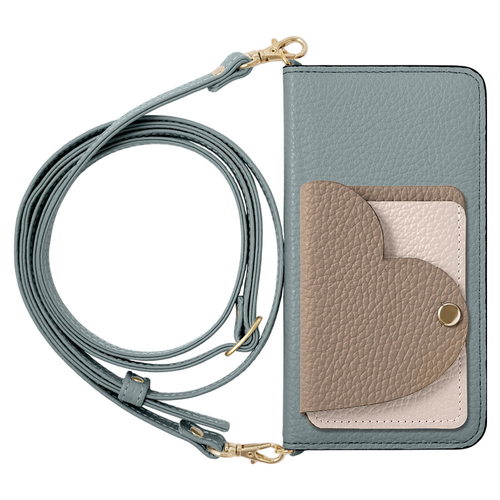 Cuir véritable 32 couleurs cuir italien grainé étui à cartes miroir en forme de cœur avec bandoulière étui à rabat pour la série Galaxy