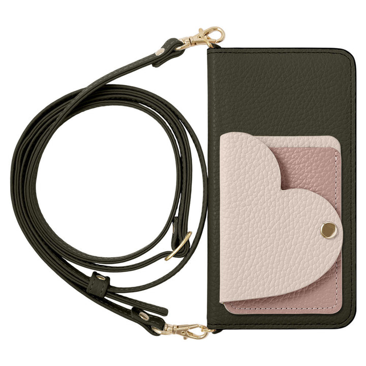 Genuine Leather 32 Colors Italian Shrink Leather Heart Mirror Card Case With Shoulder Strap Notebook Style Case Xperia Series