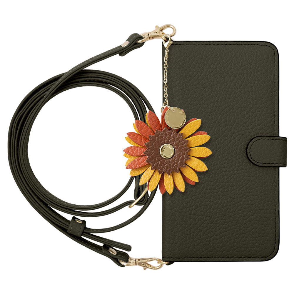 Genuine Leather 32 Colors Italian Shrink Leather Real Flower Charm With Shoulder Strap Notebook Case (With Belt) AQUOS Series